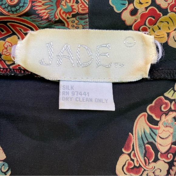 Vintage black silk blouse with asian designs frog buttons, Jade brand, Medium - Picture 11 of 11